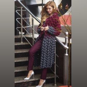 NEW Luxury Knit Red&Gray Gradient Cardigan 100% Wool One size